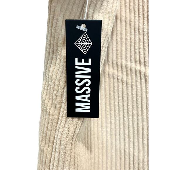 Massive Men’s L Beige Corduroy Shirt SS Single Pocket Button Down - Picture 4 of 8